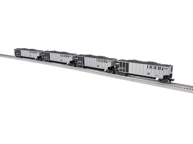 Bathtub Coal Gondola w/Load 4-Pack - 3-Rail - Ready to Run -- BNSF Railway #668043, 663082, 663129, 668195 (Early, silver, black)-1