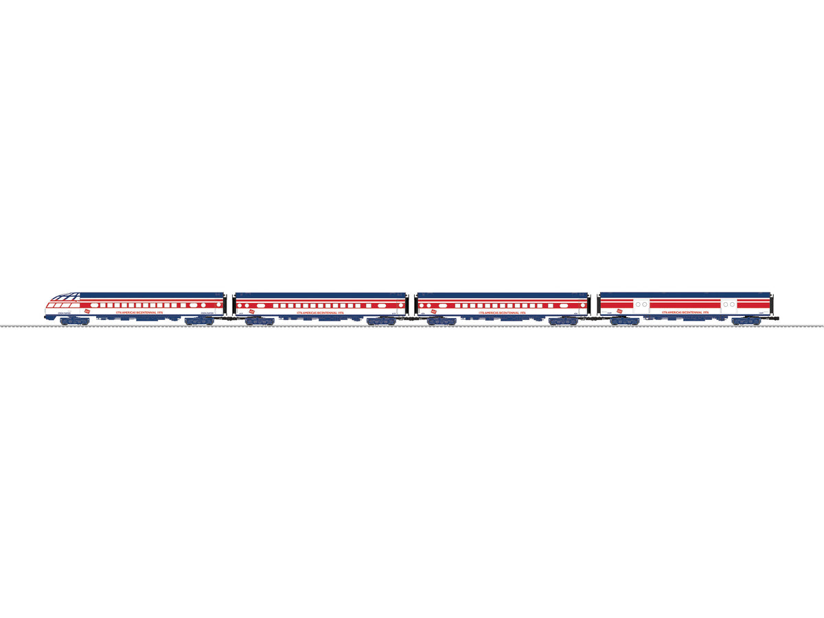 Baggage, 2 Coaches, Skytop Observation Set - 3-Rail - Ready to Run -- Milwaukee Road (Fantasy Bicentennial Scheme, red, white, blue)-1