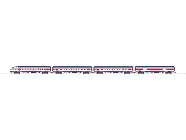 Baggage, 2 Coaches, Skytop Observation Set - 3-Rail - Ready to Run -- Milwaukee Road (Fantasy Bicentennial Scheme, red, white, blue)-1