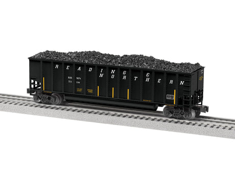 Bathtub Coal Gondola w/Load 4-Pack - 3-Rail - Ready to Run -- Reading & Northern (black, yellow conspicuity marks)-1