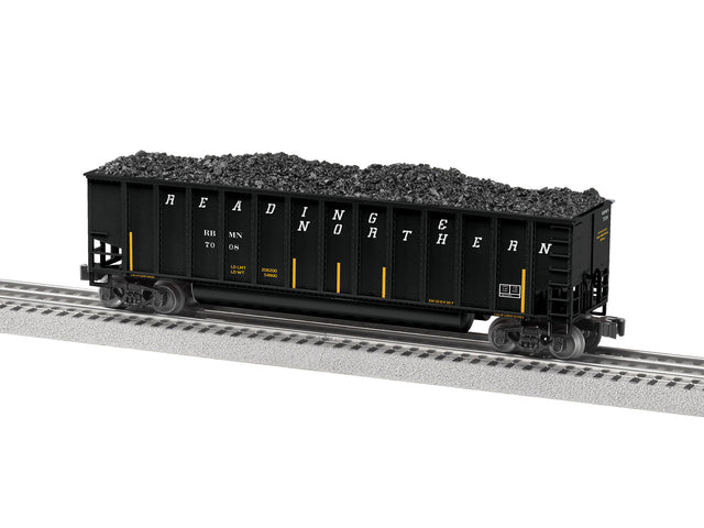 Bathtub Coal Gondola w/Load 4-Pack - 3-Rail - Ready to Run -- Reading & Northern (black, yellow conspicuity marks)-1