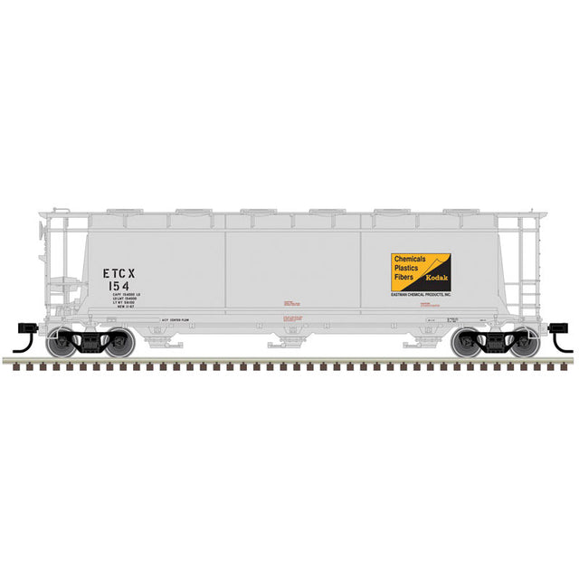 3-Bay Cylindrical Hopper - 3-Rail - Ready to Run - Master(R) -- Eastman Chemical ETCX (gray, black, yellow)-1