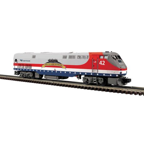 GE P42 Genesis - 3-Rail - Proto-Sound 3.0 & DCS - Premier(TM) -- Amtrak #42 (Salute to Veterans, silver,  red, blue,  white)-1