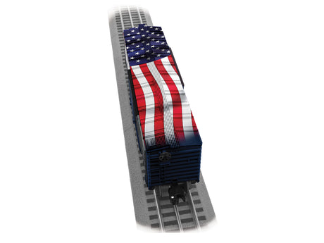 Steel Boxcar - 3-Rail - Ready to Run -- Independence Hall (blue, white, red, Multicolor Graphics)-3