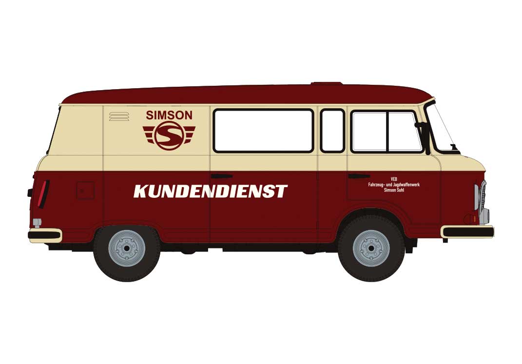 1961-1991 Barkas B 1000 Halbbus Van - Assembled -- Simson Kundendienst (maroon, cream, German Lettering)-1