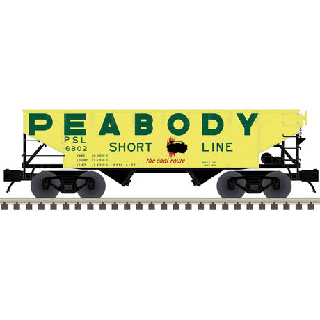 Offset-Side 2-Bay Hopper - 2-Rail - Ready to Run - Premier(R) -- Peabody Coal (yellow, green, black, red)-2