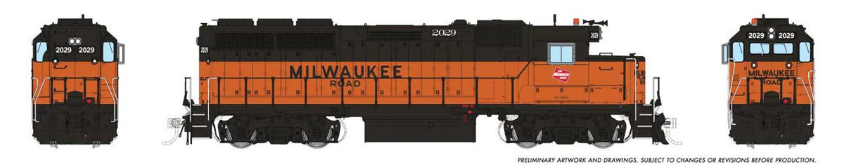 EMD GP40 - Standard DC -- Milwaukee Road #2029 (orange, black, Large Lettering)-1