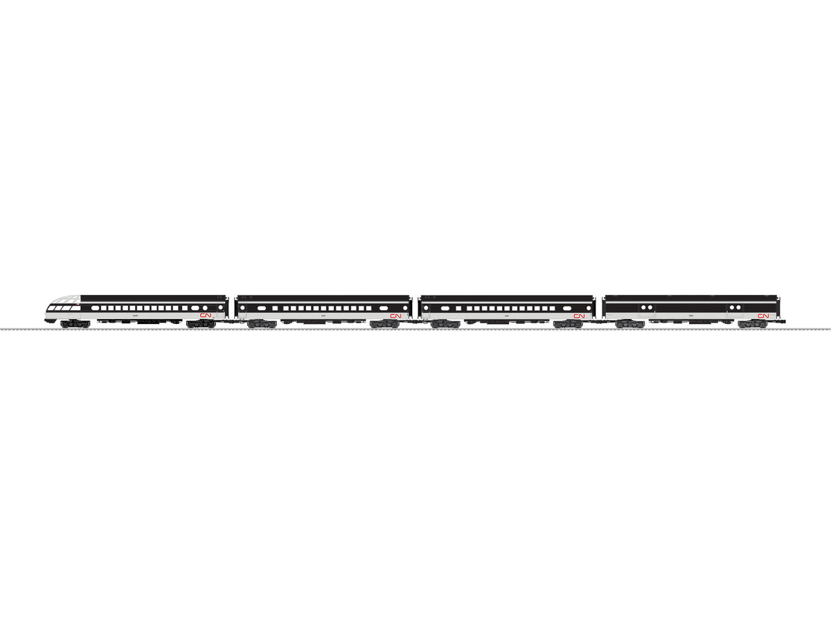 Baggage, 2 Coaches, Skytop Observation Set - 3-Rail - Ready to Run -- Canadian National (1960s black, light gray, red)-1