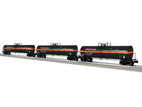 50' Tank Car 3-Pack - 3-Rail - Ready to Run -- Procor PROX #28016, 28030, 28049 (black, orange)-1