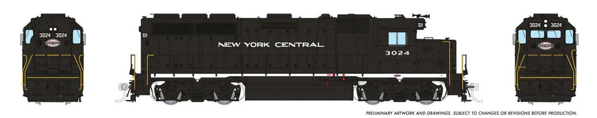 EMD GP40 - Standard DC -- New York Central #3024 (black, white, Cigar Band Logo)-1