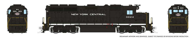 EMD GP40 - Standard DC -- New York Central #3024 (black, white, Cigar Band Logo)-1