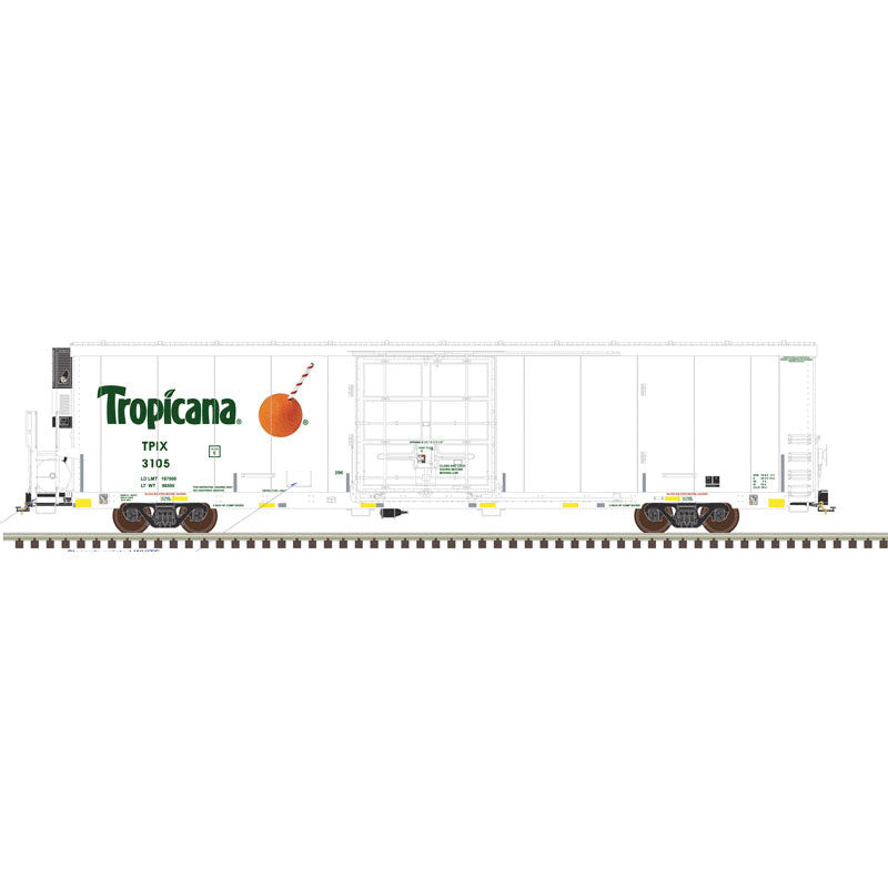 Trinity 64' Reefer - 3-Rail - Ready to Run - Master(R) -- Tropicana (white, orange, green, Conspicuity Marks)-1