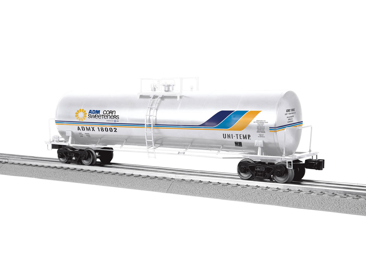 50' Tank Car - 3-Rail - Ready to Run -- Archer-Daniels-Midland #18002 (white, blue, Corn Sweeteners Logo)-1