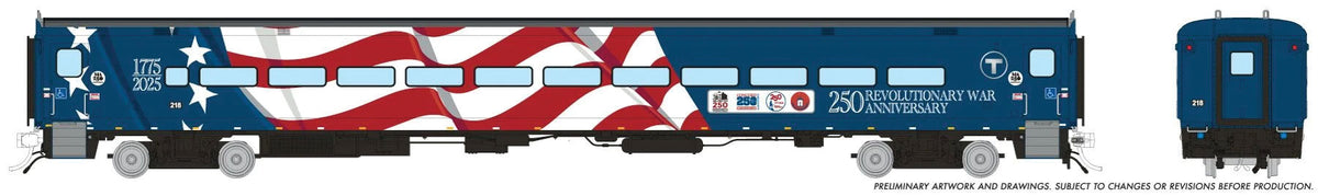 Comet Coach - Ready to Run -- MBTA #210 Massachusetts 250 Wrap (blue, white, red)-1