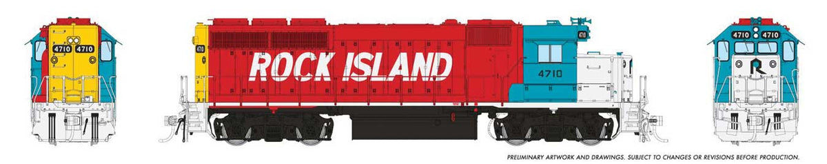 EMD GP40 - Standard DC -- Rock Island #4710 (red, blue, white, black)-1