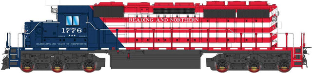 EMD SD40-2 - Standard DC -- Reading & Northern #1776 (Semiquincentennial America 250, red, white, blue)-1