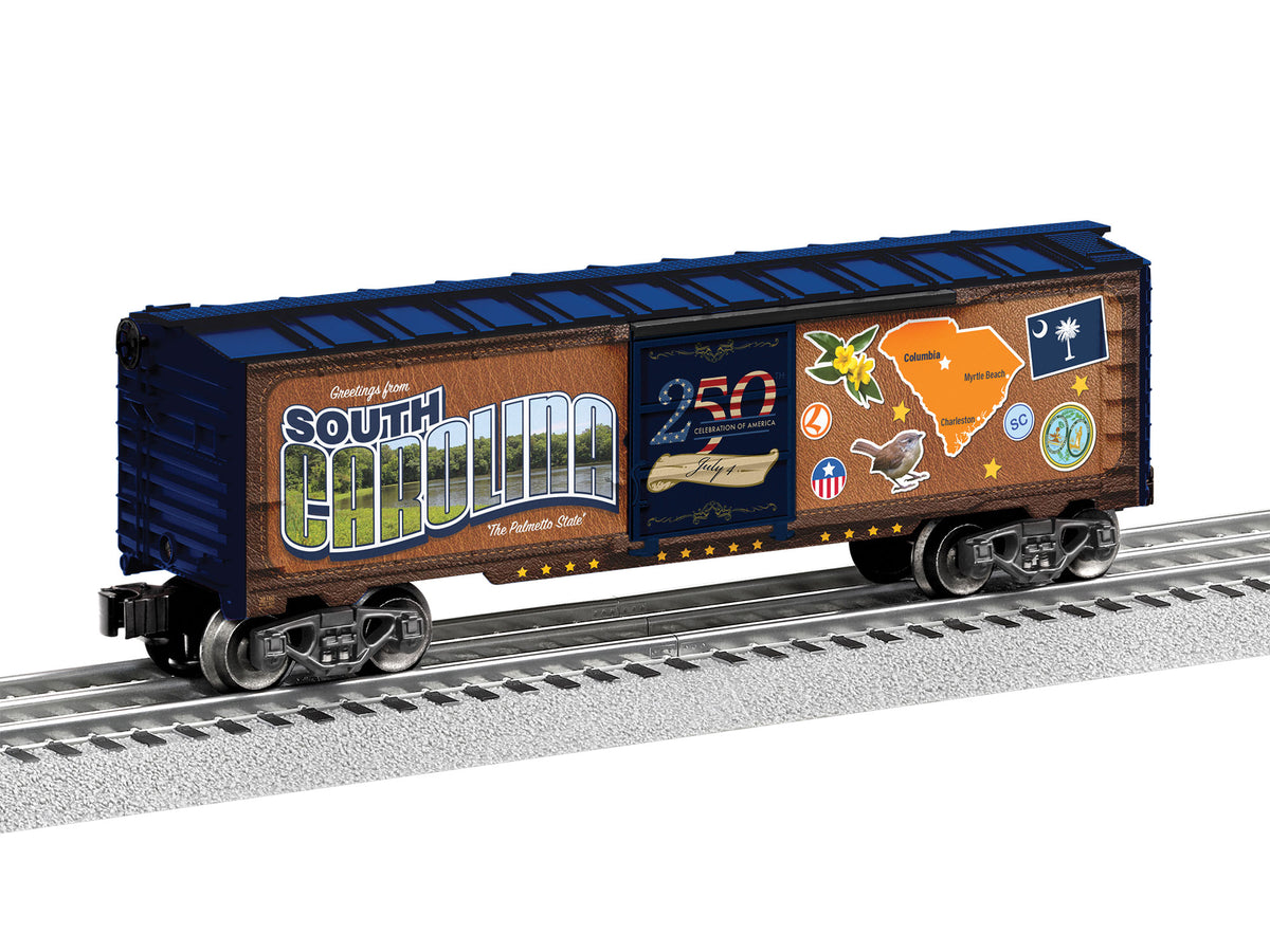 Steel Boxcar - 3-Rail - Ready to Run -- South Carolina (50 States Series, brown, blue, Color Graphics)-1