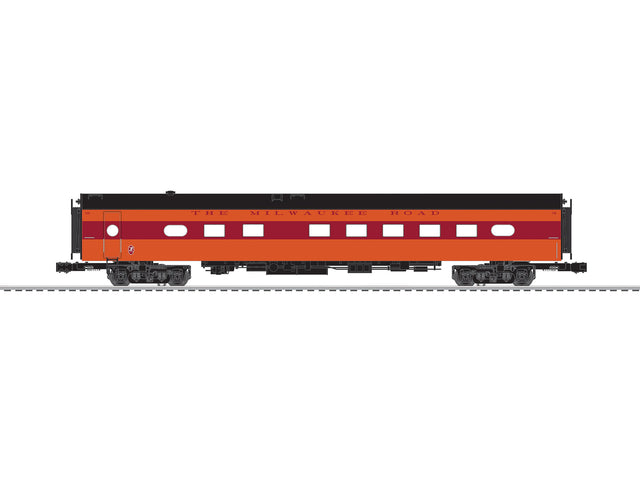 18" Smooth-Side Diner with StationSounds - 3-Rail - Ready to Run -- Milwaukee Road #115 (1948 Hiawatha, orange, maroon, black)-1