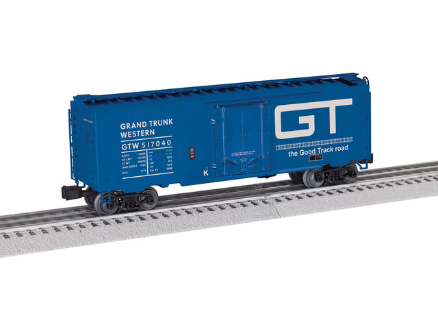 40' Plug-Door Boxcar - 3-Rail - Ready to Run -- Grand Trunk Western #517040 (blue, white)-1