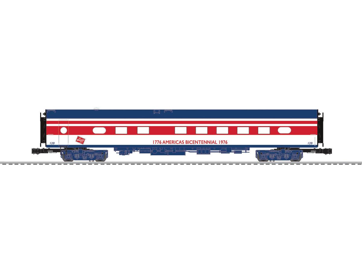 18" Smooth-Side Diner with StationSounds - 3-Rail - Ready to Run -- Milwaukee Road (Fantasy Bicentennial Scheme, red, white, blue)-1