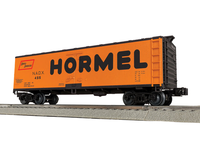 Wood Reefer - 3-Rail - Ready to Run -- Hormel Packing #456 (orange, black, Billboard Lettering)-1
