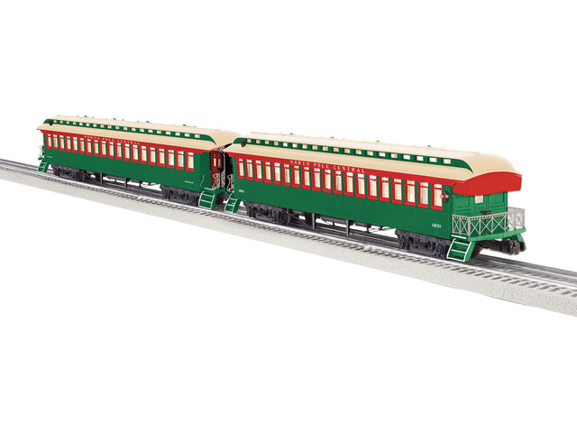 Wood Coach & Observation Set - 3-Rail - Ready to Run -- North Pole Central Set C #2509, 1201 (green, red, white)-1
