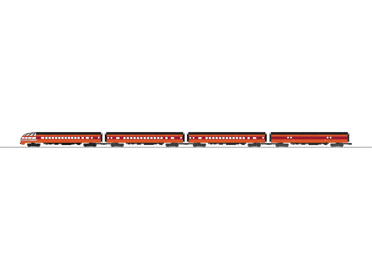 Baggage, 2 Coaches, Skytop Observation Set - 3-Rail - Ready to Run -- Milwaukee Road (1948 Hiawatha, orange, maroon, black)-1