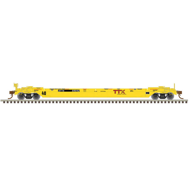 40' Rebuilt Well Car - 3-Rail - Ready to Run - Premier -- TTX (yellow, red, Forward Thinking Logo)-1