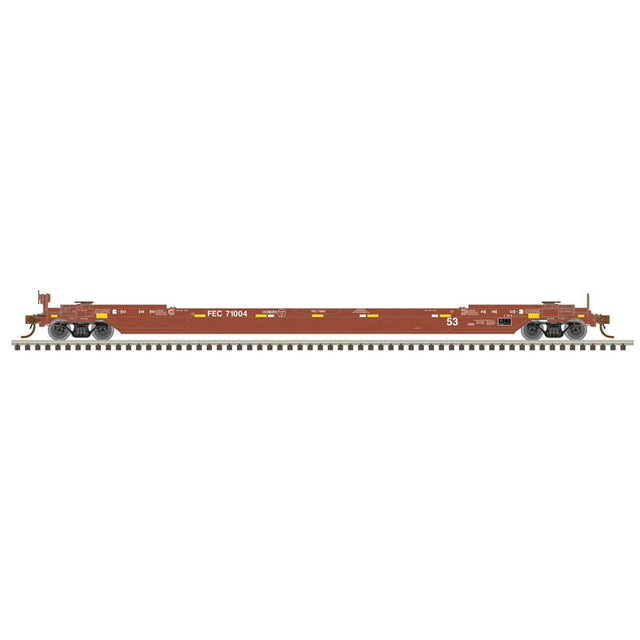 53' Rebuilt Well Car - 3-Rail - Ready to Run - Premier -- Florida East Coast (yellow)-1