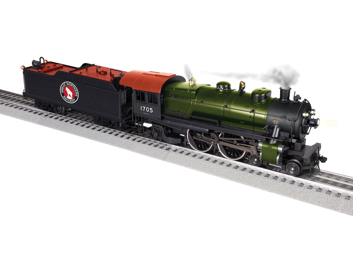 4-4-2 Atlantic - 3-Rail w/Legacy Control, Sound & Smoke -- Great Northern #1705 (green, red, black)-1