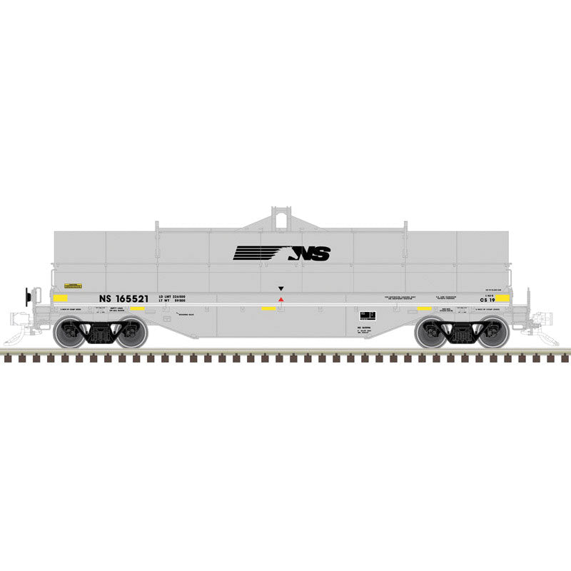 42' Coil Car w/Fishbelly Side Sill - 3-Rail - Ready to Run - Master(R) -- Norfolk Southern (gray, black, yellow conspicuity marks, Centered Horsehead)-1