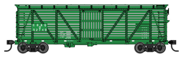 40' Wood Stock Car with Dreadnaught ends - Ready to Run -- Chicago, Burlington & Quincy #52749-D-1