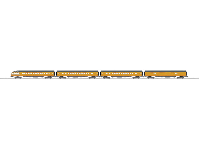 Baggage, 2 Coaches, Skytop Observation Set - 3-Rail - Ready to Run -- Milwaukee Road (1955 Hiawatha, Armour Yellow, gray, red)-1