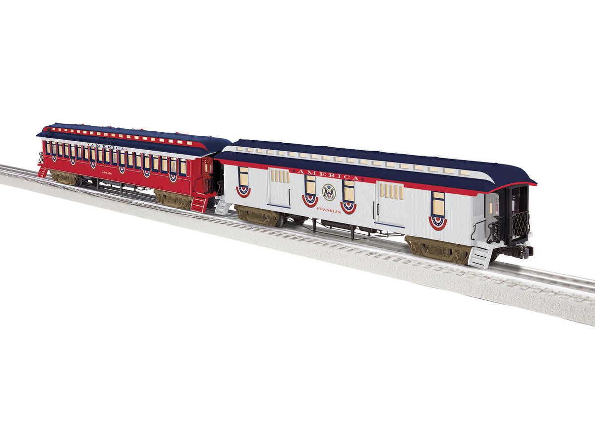 Wood Coach & Baggage Car Set - 3-Rail - Ready to Run -- America Set A Franklin, Adams (America 250 Scheme)-1