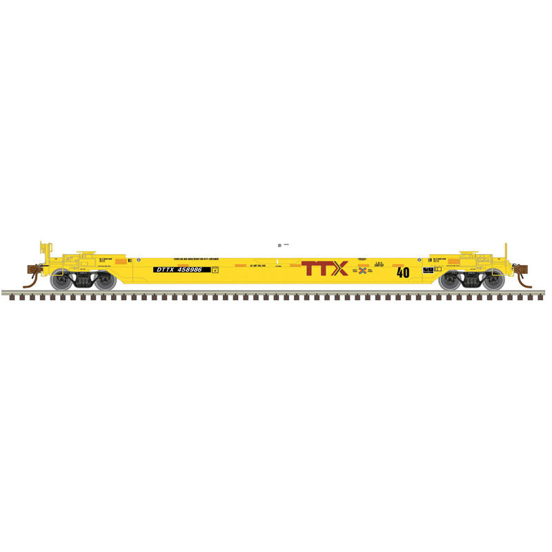 40' Rebuilt Well Car - 2-Rail - Ready to Run - Premier -- TTX (yellow, red, Next Load Any Road Logo)-1