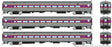 Comet Car 3-Pack - Ready to Run -- MBTA #632) (gray, purple, yellow)-1
