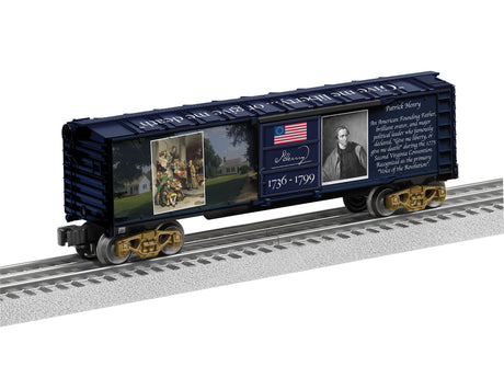 Steel Boxcar - 3-Rail - Ready to Run -- Patrick Henry (blue, white, red, Multicolor Graphics)-2