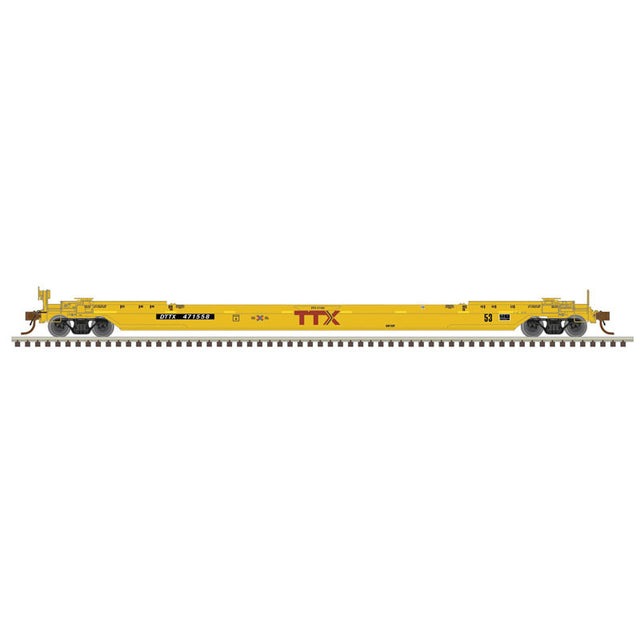 53' Rebuilt Well Car - 3-Rail - Ready to Run - Premier -- TTX (yellow, red, Next Load Any Road Logo)-1