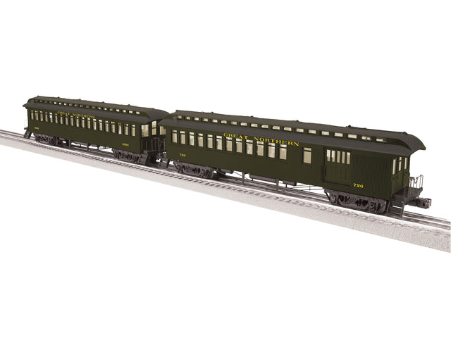Wood Coach & Combine Car Set - 3-Rail - Ready to Run -- Great Northern Set B #3285, 726 (Pullman Green, black)-1