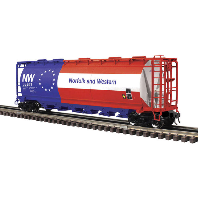 3-Bay Cylindrical Hopper - 2-Rail - Ready to Run - Master(R) -- Norfolk & Western #33267 (Fantasy Bicentennial, red, blue, white)-1